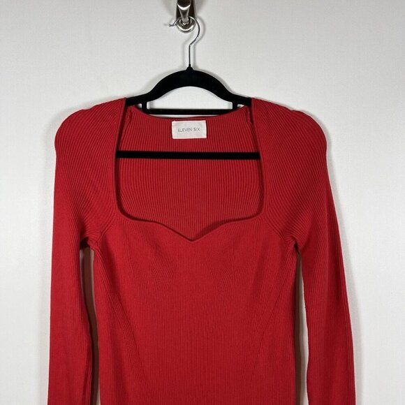 Eleven Six Dress Women's Medium Red Marla Bodycon Ribbed Sweater Maxi Cozy - Picture 5 of 14